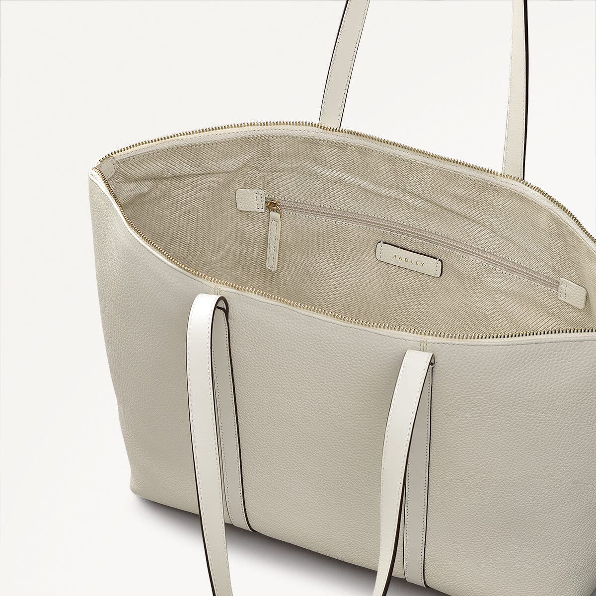 Lynton Close Leather Large Ziptop Tote Bag in Chalk - 111277