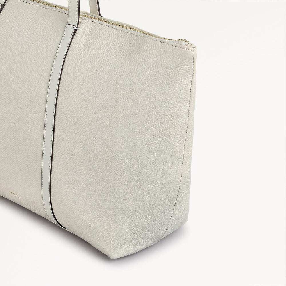 Lynton Close Leather Large Ziptop Tote Bag in Chalk - 111277