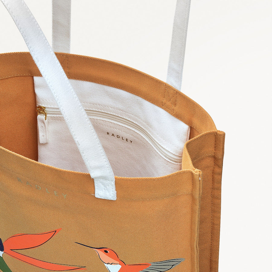 Birds Of Paradise Fabric Medium Open Top Tote in Pecan - 111364