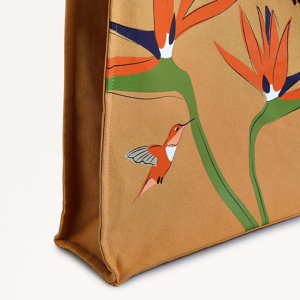 Birds Of Paradise Fabric Medium Open Top Tote in Pecan - 111364