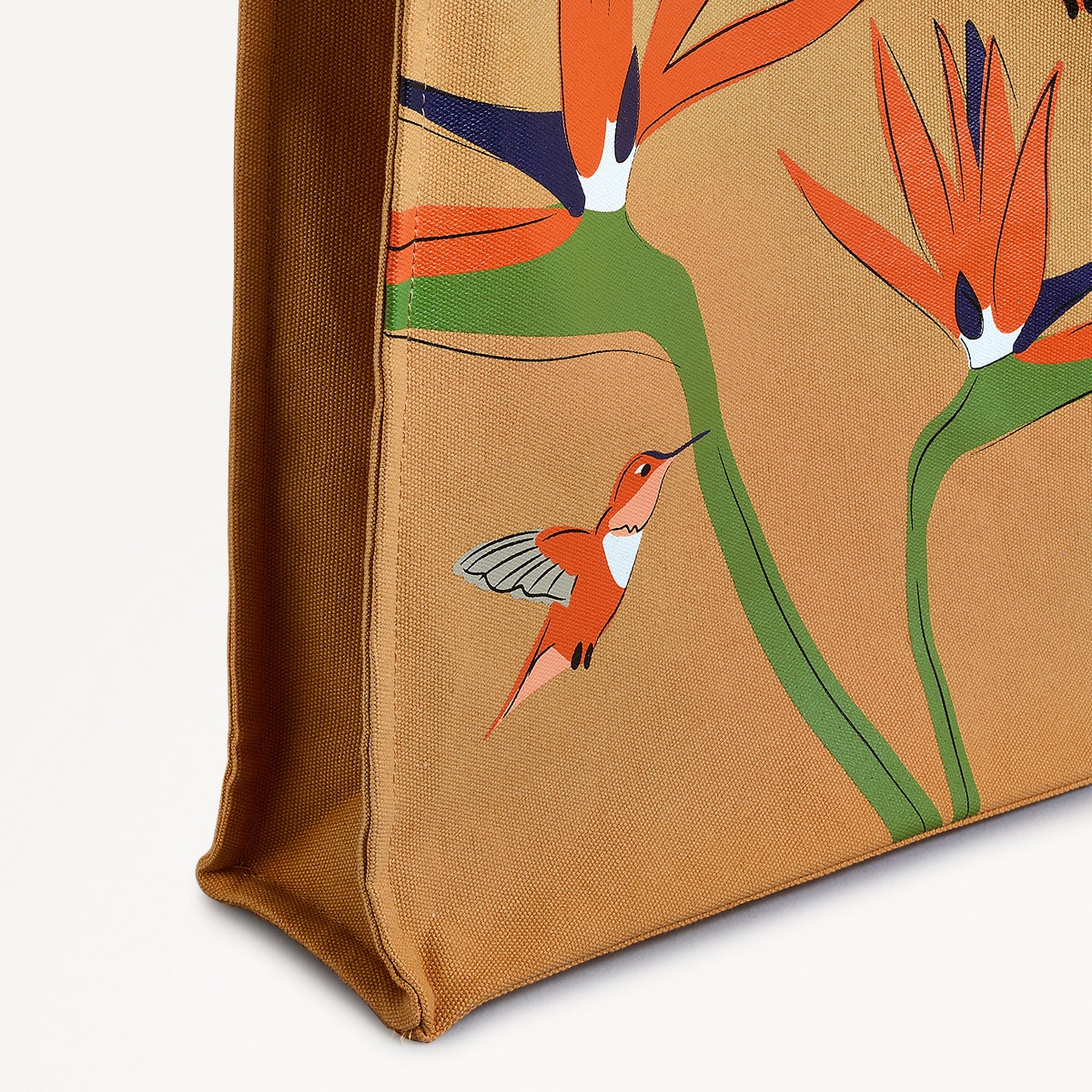 Birds Of Paradise Fabric Medium Open Top Tote in Pecan - 111364
