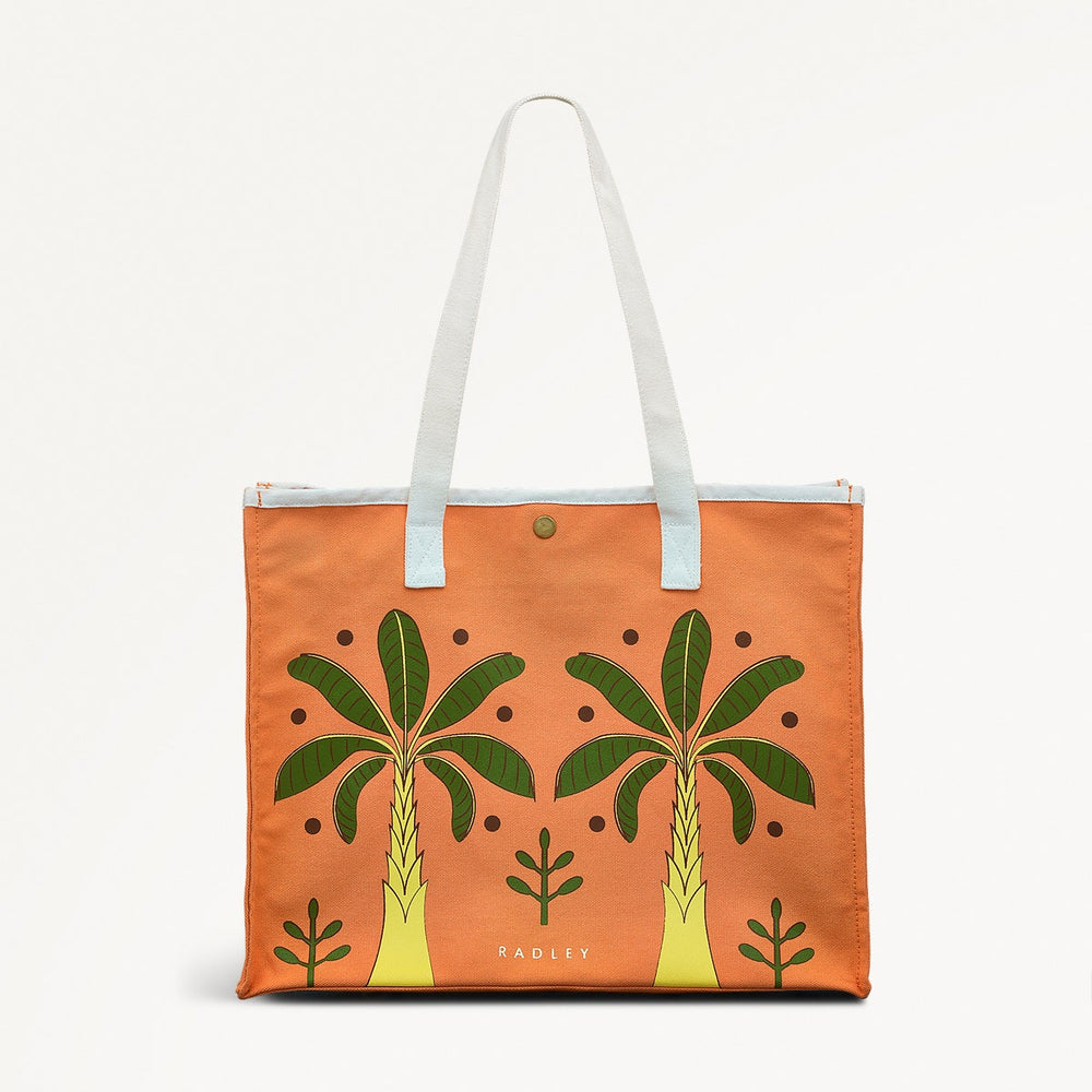 Paradise Palms Fabric Large Open Top Tote in Peach Cobbler - 111365