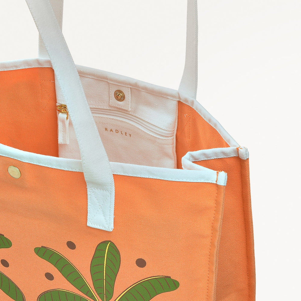 Paradise Palms Fabric Large Open Top Tote in Peach Cobbler - 111365