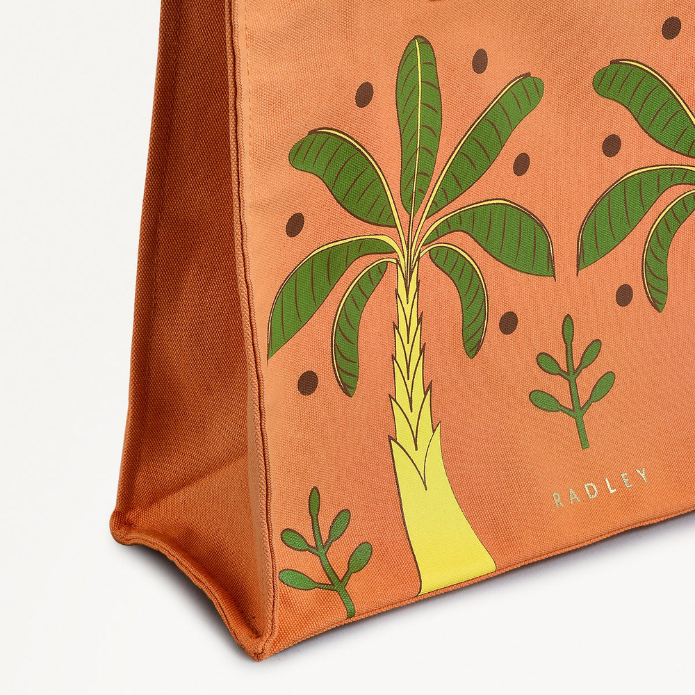 Paradise Palms Fabric Large Open Top Tote in Peach Cobbler - 111365