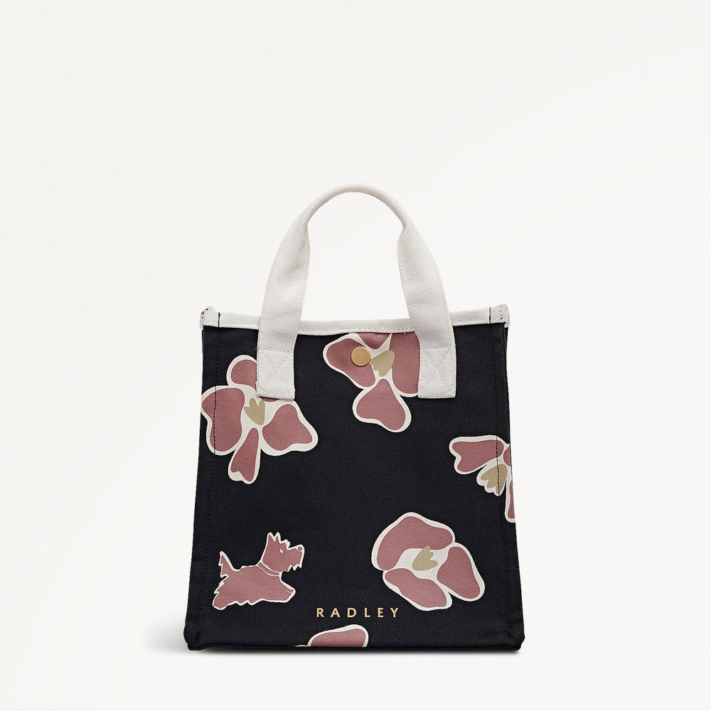 Abstract Floral Fabric Small Open Top Grab in Black - 111372