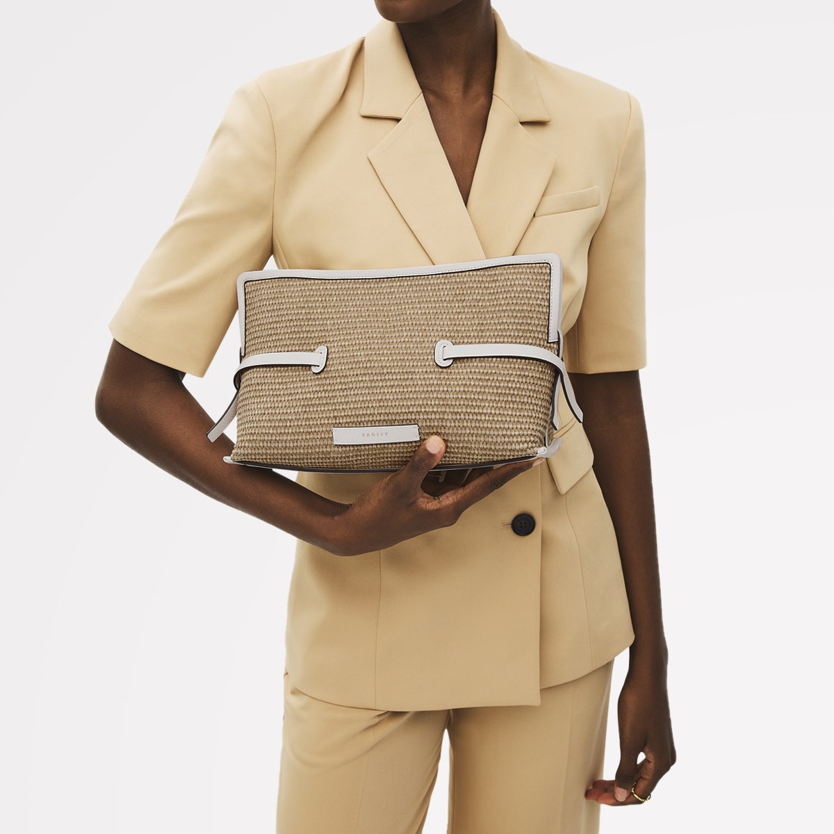 Fleet Street Leather Medium Open Top Clutch Bag in Natural - 111379