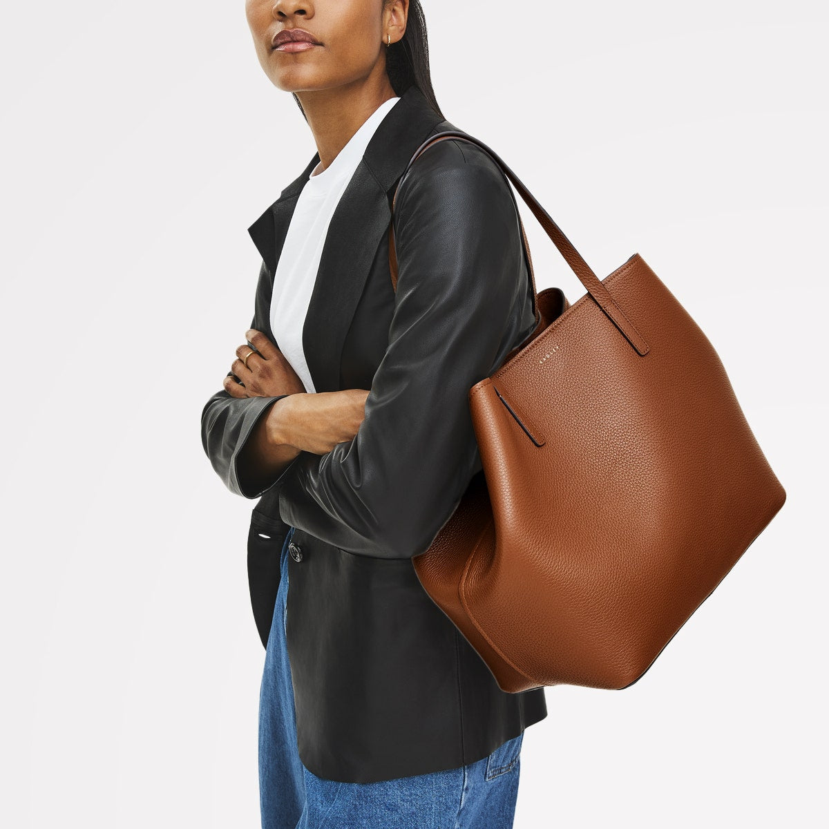 Dukes Place Leather Large Open Top Tote Bag in Saddle - 111385