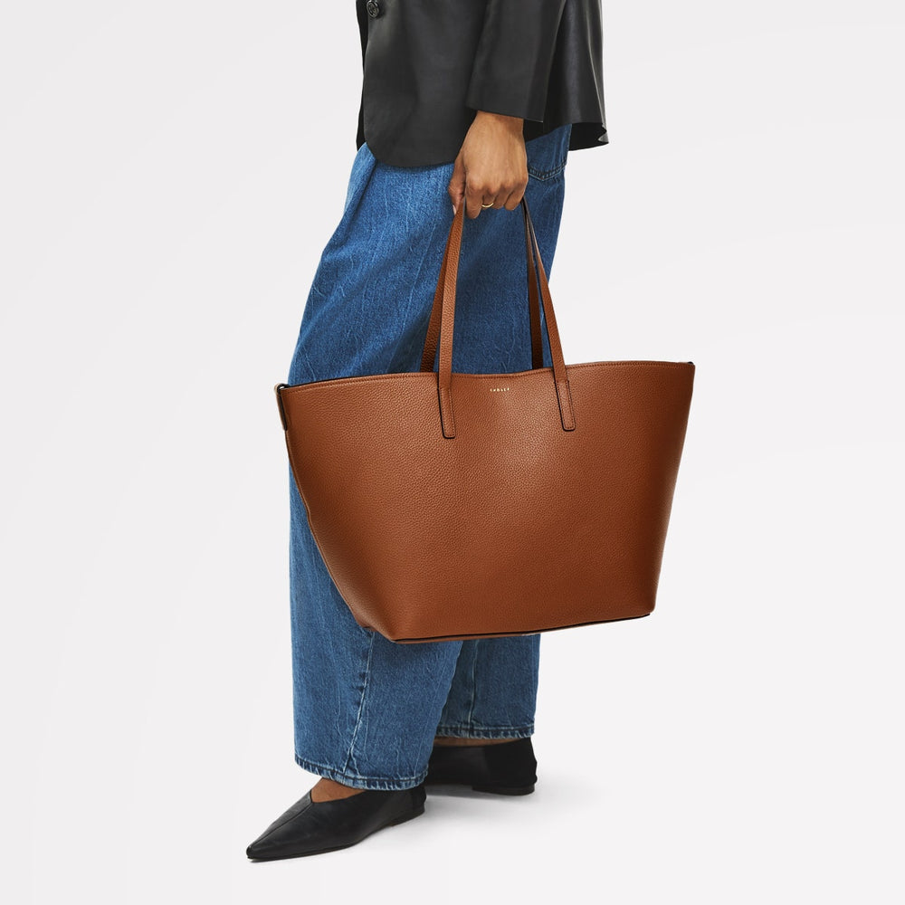 Dukes Place Leather Large Open Top Tote Bag in Saddle - 111385