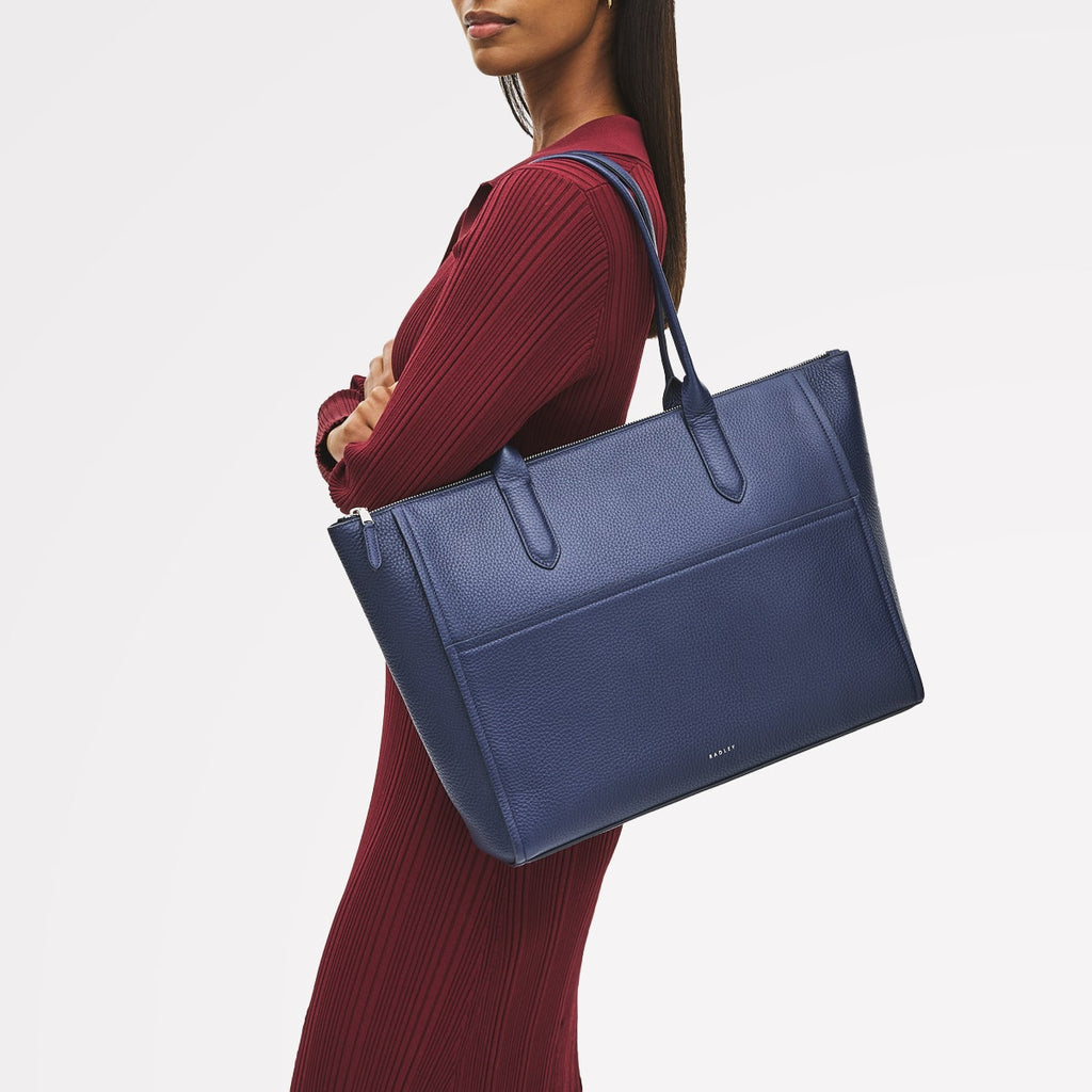 Oak Street Leather Medium Ziptop Tote Bag in Evenfall - 111402