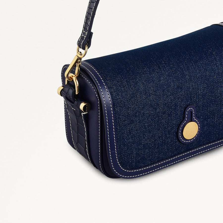 Bathurst Mews Leather Small Flapover Cross Body Bag in Evenfall - 111405