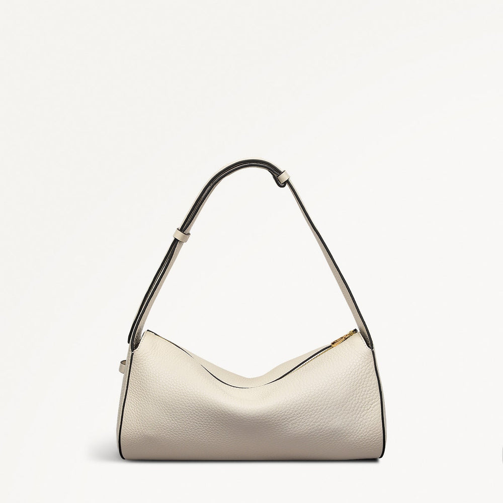 Abbey Mews Leather Small Ziptop Shoulder Bag in Chalk - 111406