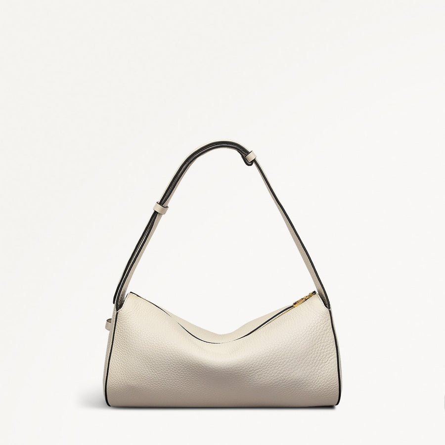 Abbey Mews Leather Small Ziptop Shoulder Bag in Chalk - 111406