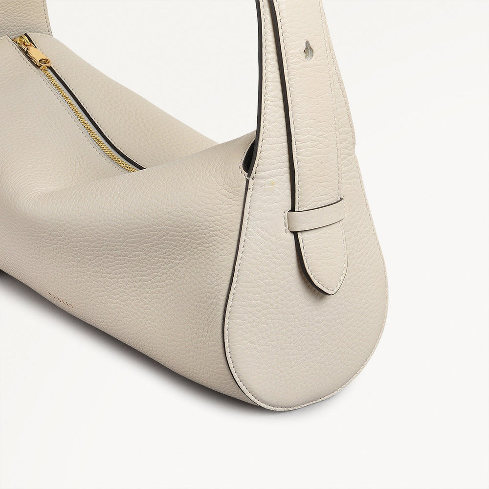 Abbey Mews Leather Small Ziptop Shoulder Bag in Chalk - 111406