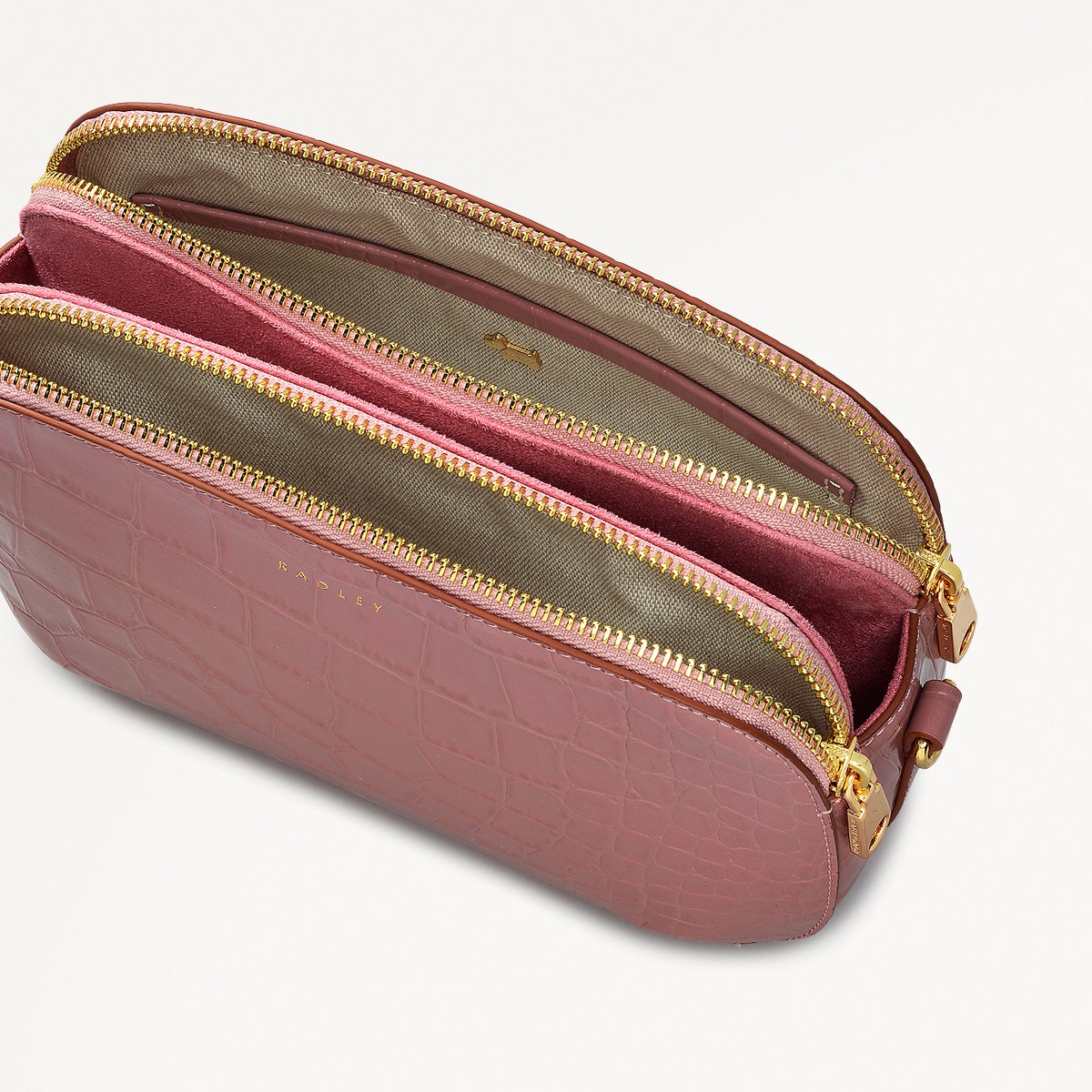 French Rose Pink Leather Crossbody Bag | Dukes Place Croc AW25