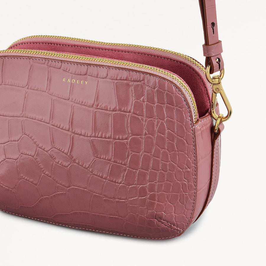 Dukes Place Leather Medium Ziptop Cross Body Bag in French Rose - 111408
