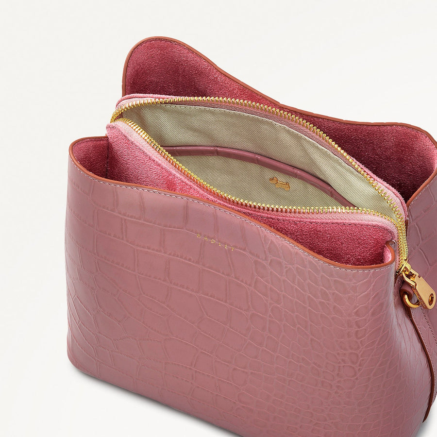 Dukes Place Leather Medium Compartment Cross Body Bag in French Rose - 111409