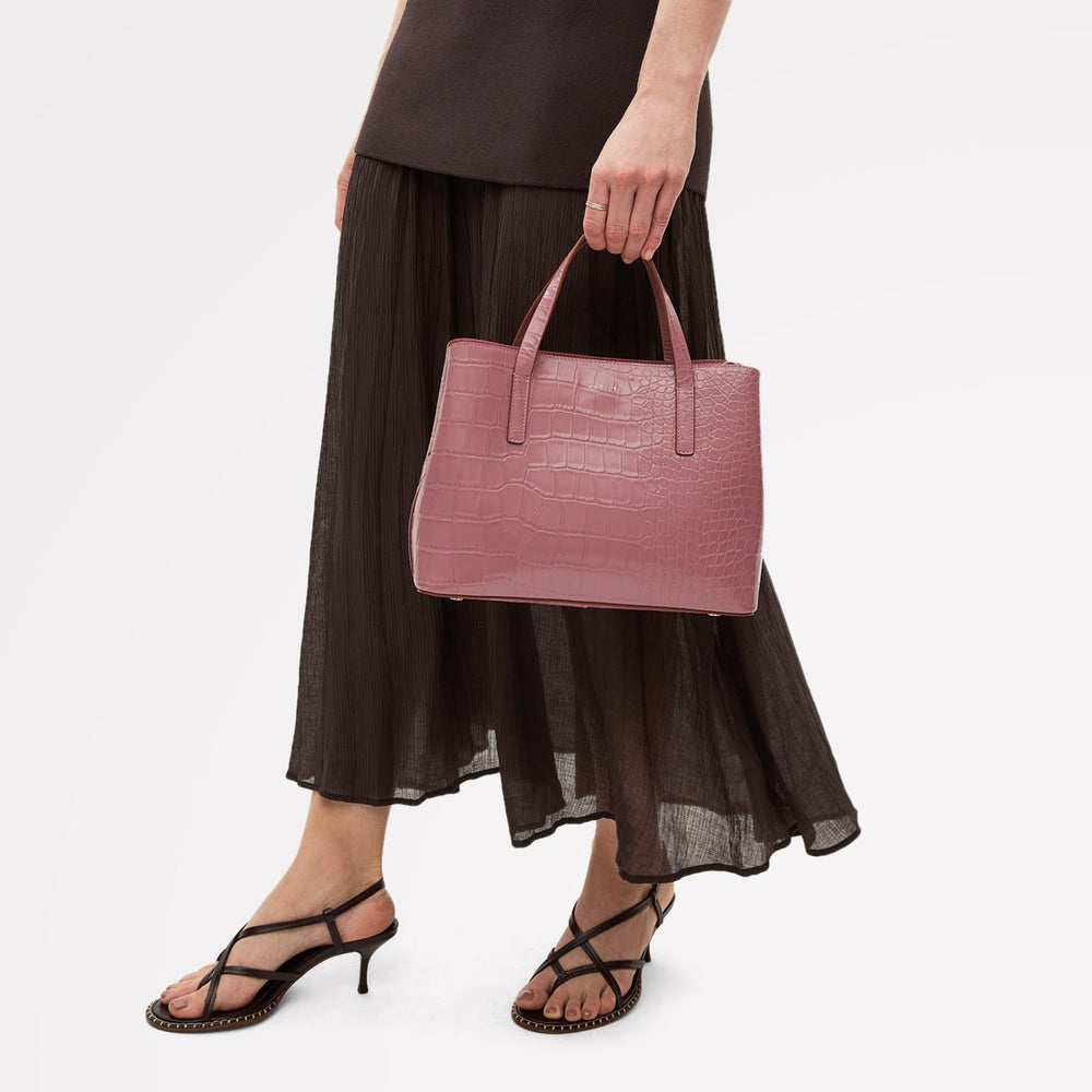 Dukes Place Leather Medium Ziptop Satchel Bag in French Rose - 111410