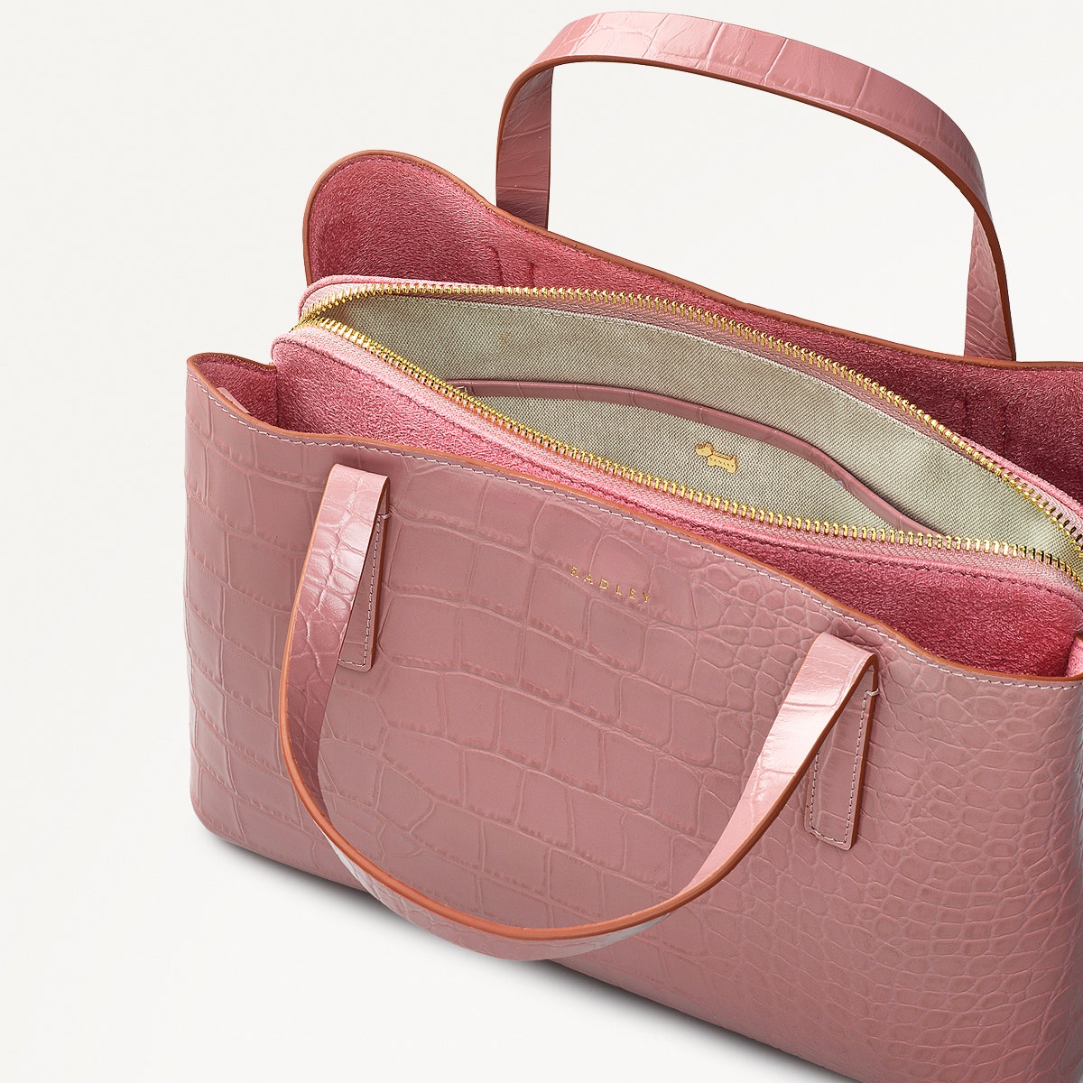 Dukes Place Leather Medium Ziptop Satchel Bag in French Rose - 111410