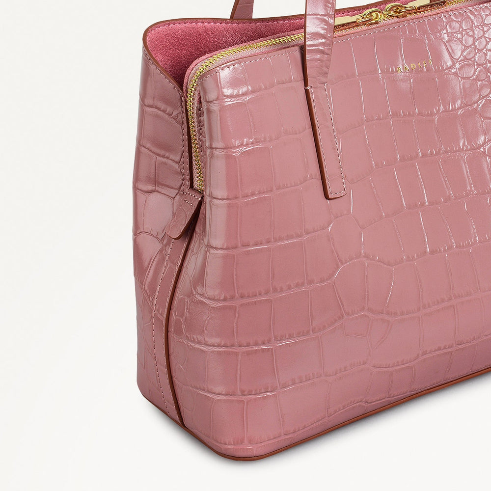 Dukes Place Leather Medium Ziptop Satchel Bag in French Rose - 111410