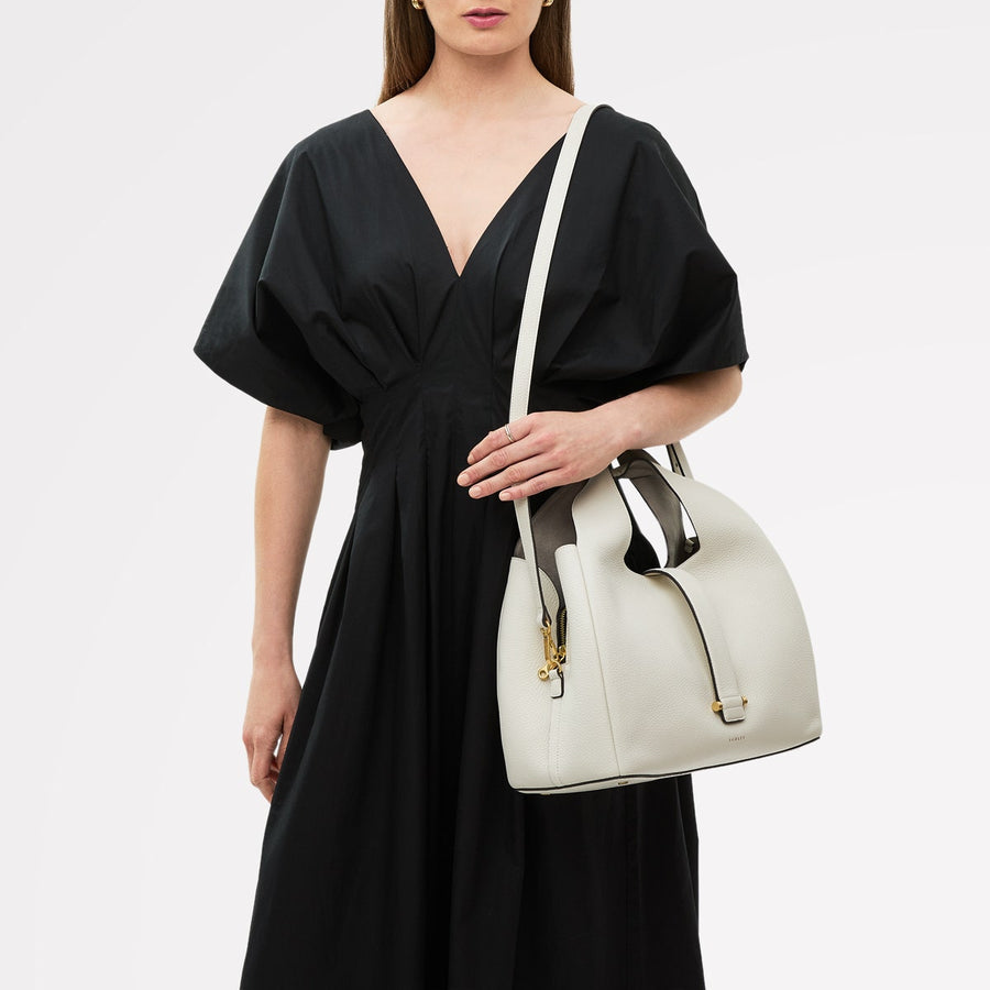 Sloane Street Leather Medium Ziptop Grab Bag in Chalk - 111414