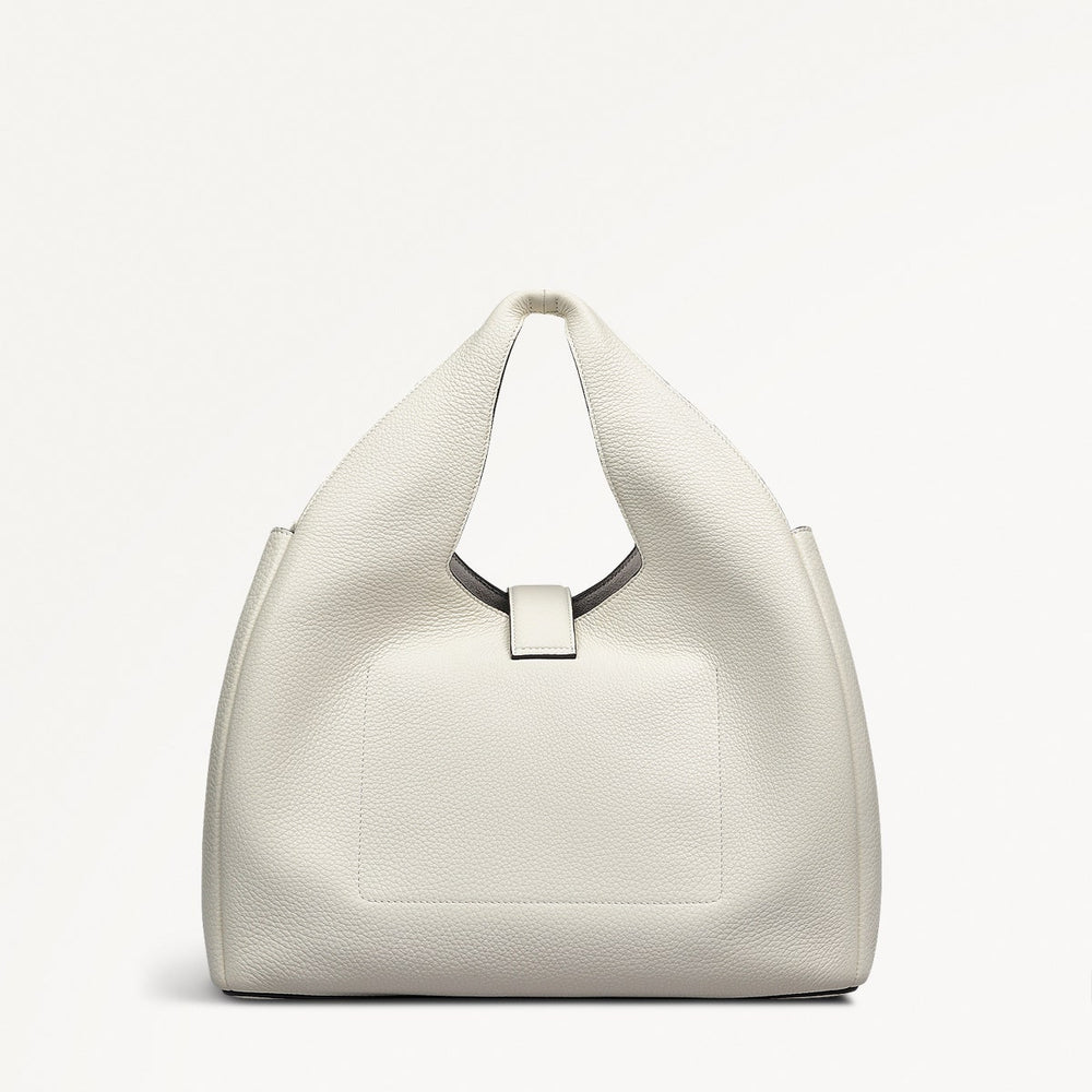 Sloane Street Leather Medium Ziptop Grab Bag in Chalk - 111414
