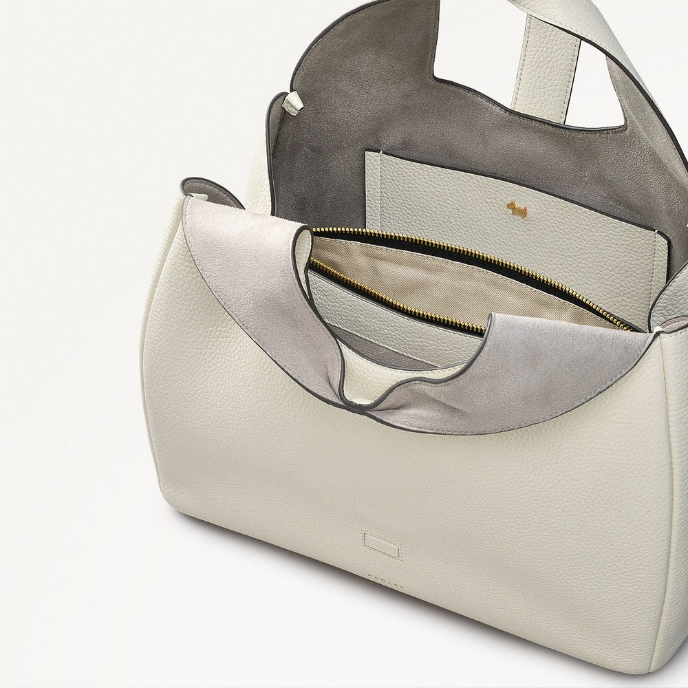 Sloane Street Leather Medium Ziptop Grab Bag in Chalk - 111414