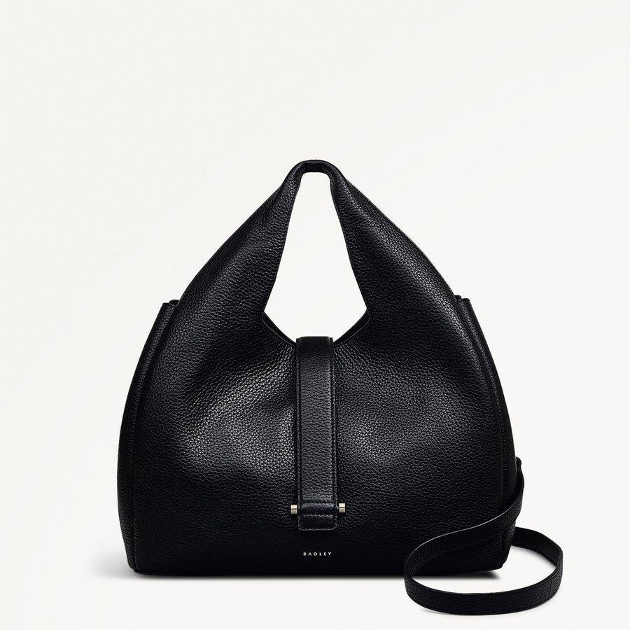 Sloane Street Leather Medium Ziptop Grab Bag in Black - 111415