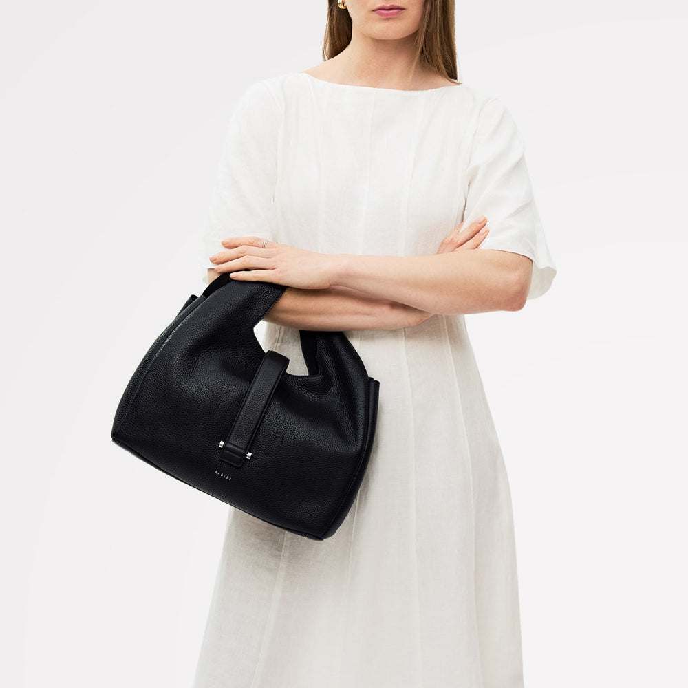 Sloane Street Leather Medium Ziptop Satchel Bag in Black - 111415