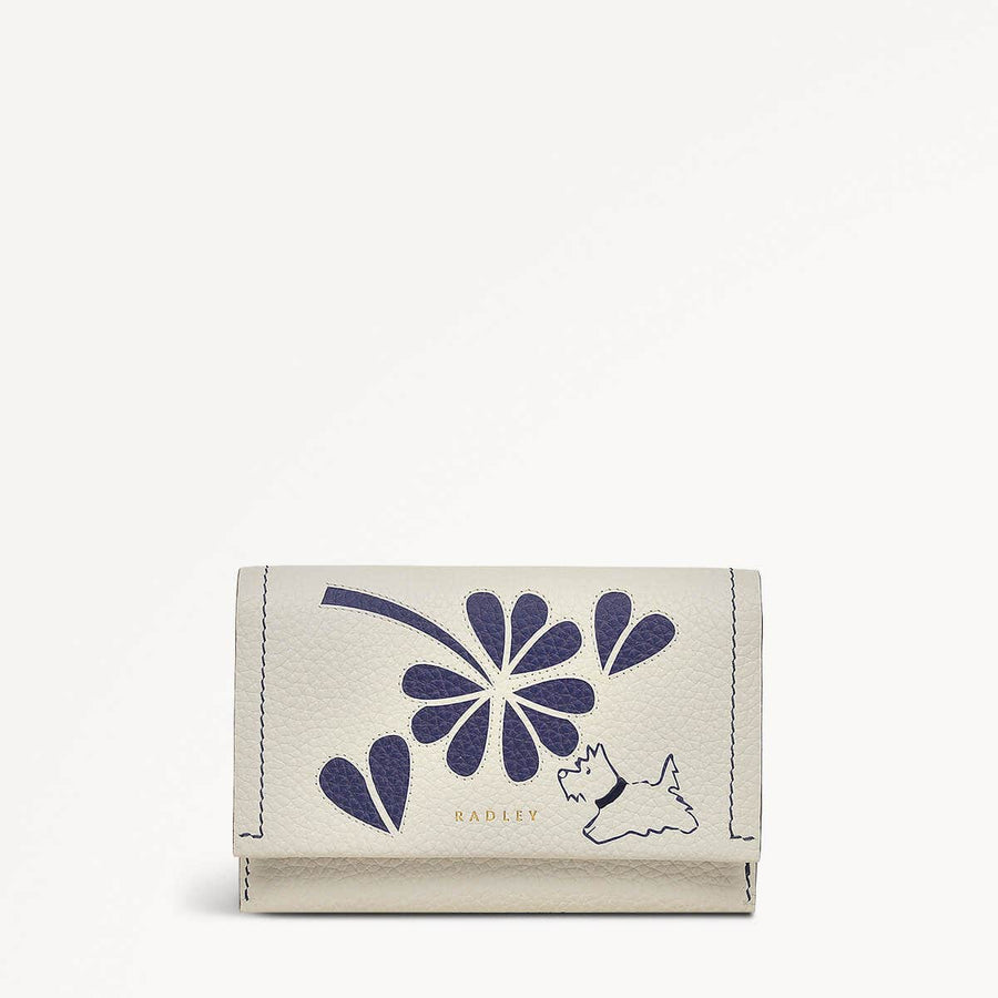 Cut Out Floral Leather Medium Flapover Wallet in Chalk - 111422