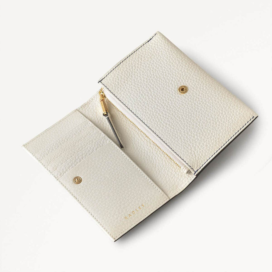 Cut Out Floral Leather Medium Flapover Wallet in Chalk - 111422