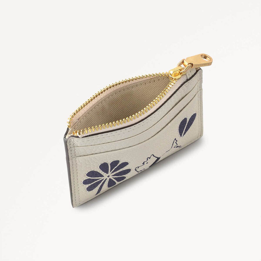 Cut Out Floral Leather Small Coin Purse in Chalk - 111423