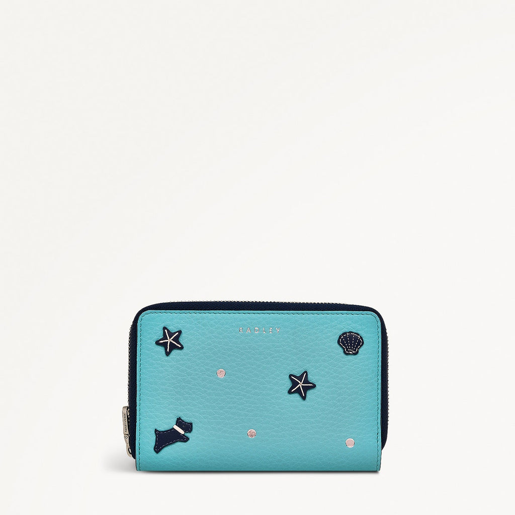 Starfish And Seashells Leather Medium Zip Around Wallet in Maldives - 111425