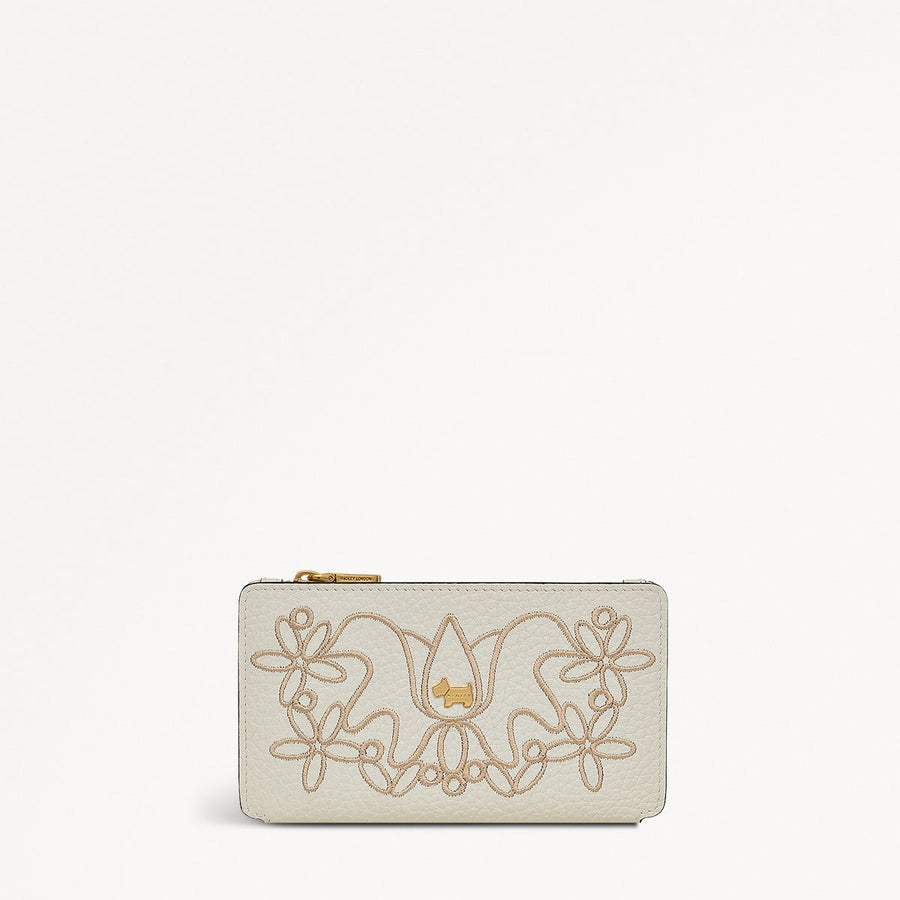 Coin Street Leather Medium Ziptop Wallet in Chalk - 111428