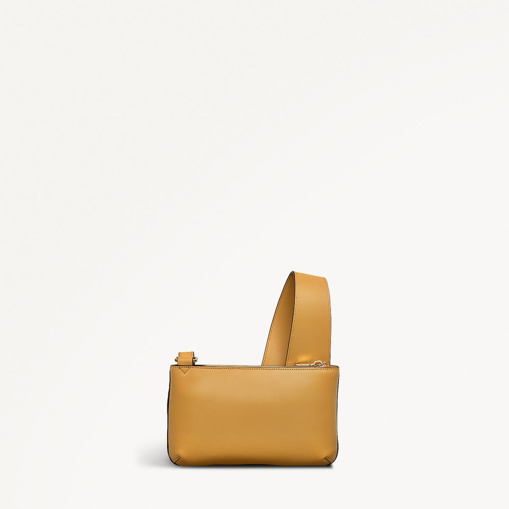 Pockets Leather Mini Ziptop Cross Body Bag in Pecan - 111429