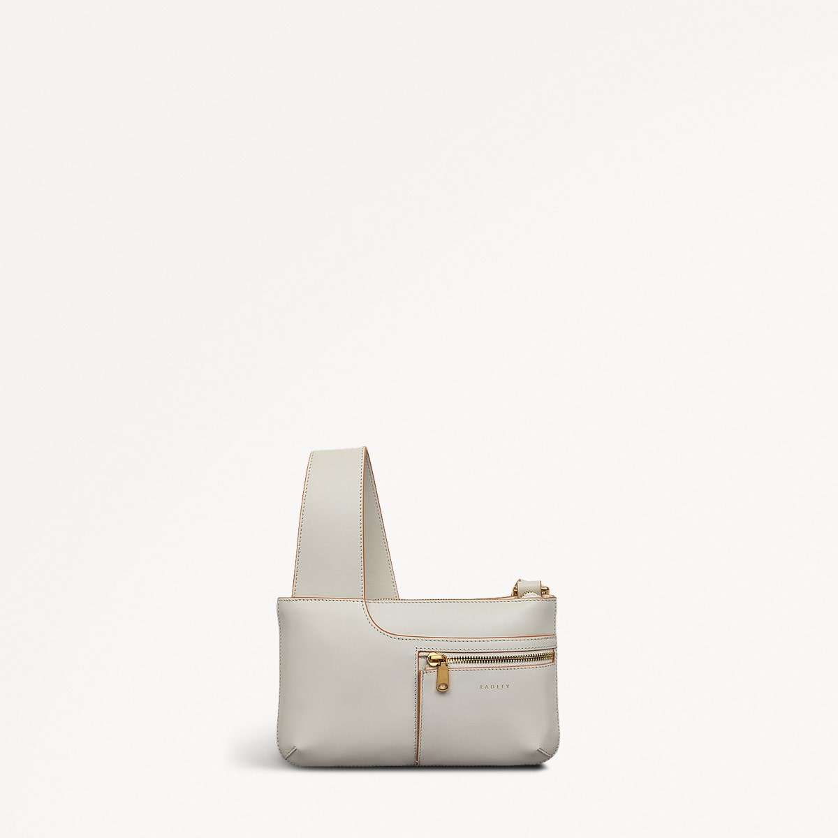 Pockets Leather Mini Ziptop Cross Body Bag in Chalk - 111430