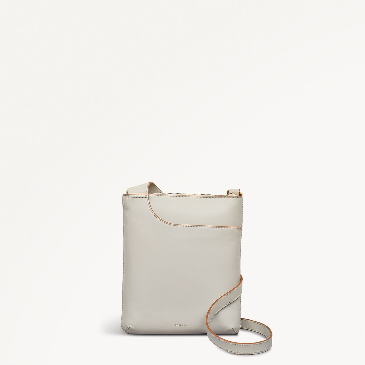 Pockets Leather Medium Ziptop Cross Body Bag in Chalk - 111432