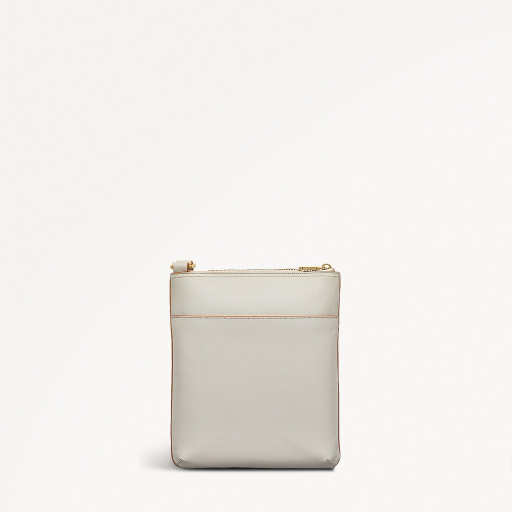 Pockets Leather Medium Ziptop Cross Body Bag in Chalk - 111432