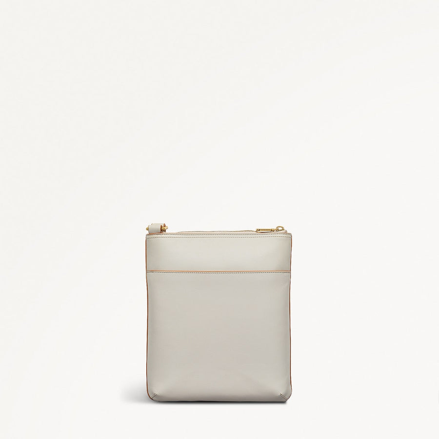 Pockets Leather Medium Ziptop Cross Body Bag in Chalk - 111432