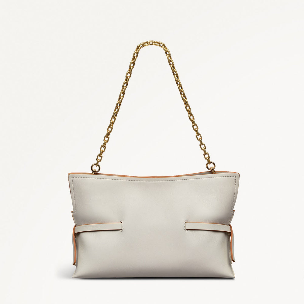 Fleet Street Leather Medium Open Top Clutch Bag in Chalk - 111435