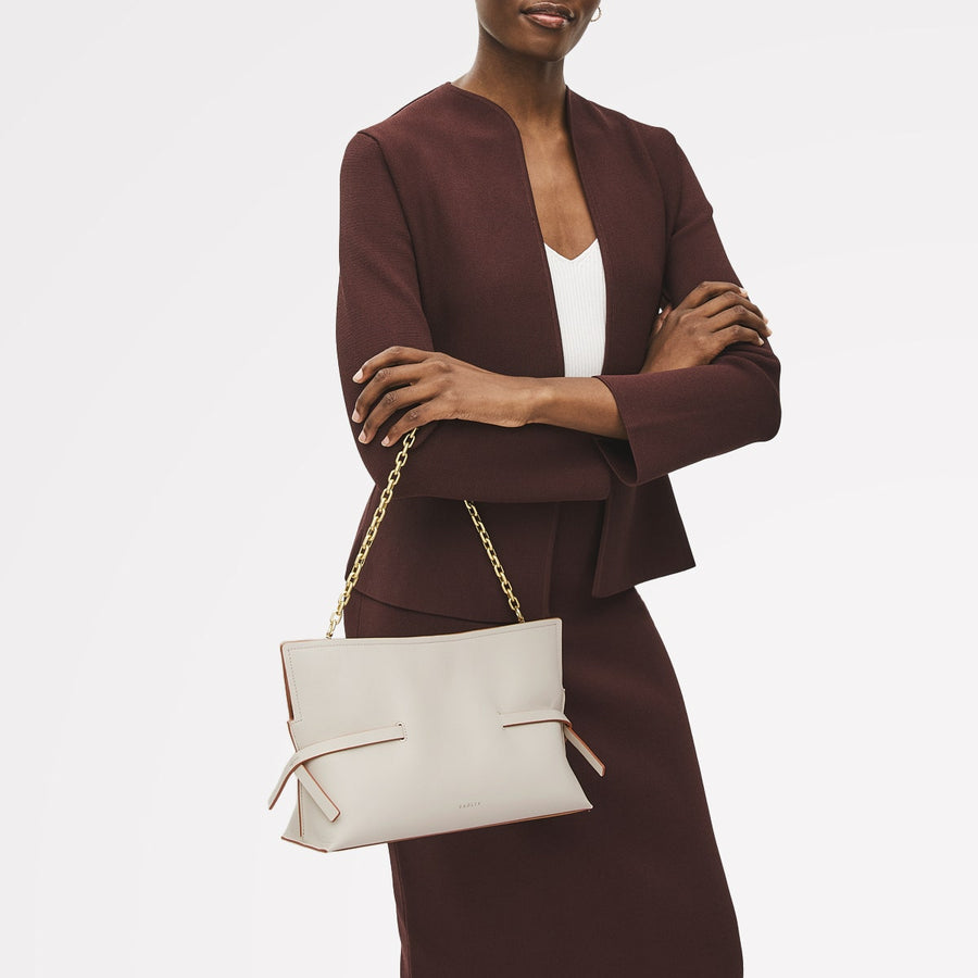 Fleet Street Leather Medium Open Top Clutch Bag in Chalk - 111435