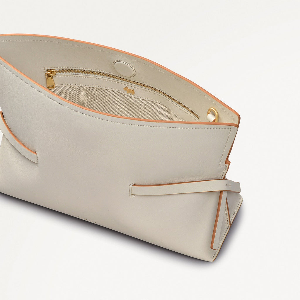 Fleet Street Leather Medium Open Top Clutch Bag in Chalk - 111435