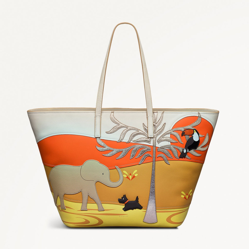 On Safari Leather Large Open Top Tote Bag in Chalk - 111438