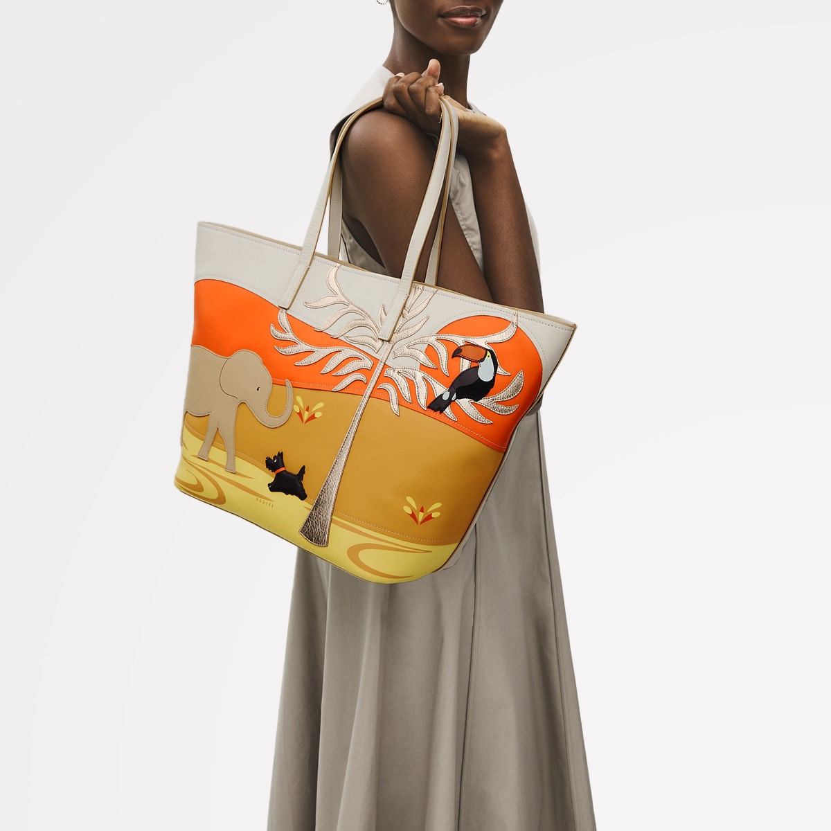 On Safari Leather Large Open Top Tote Bag in Chalk - 111438
