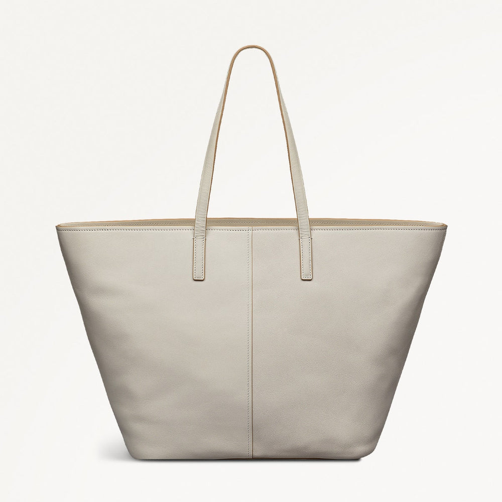 On Safari Leather Large Open Top Tote Bag in Chalk - 111438
