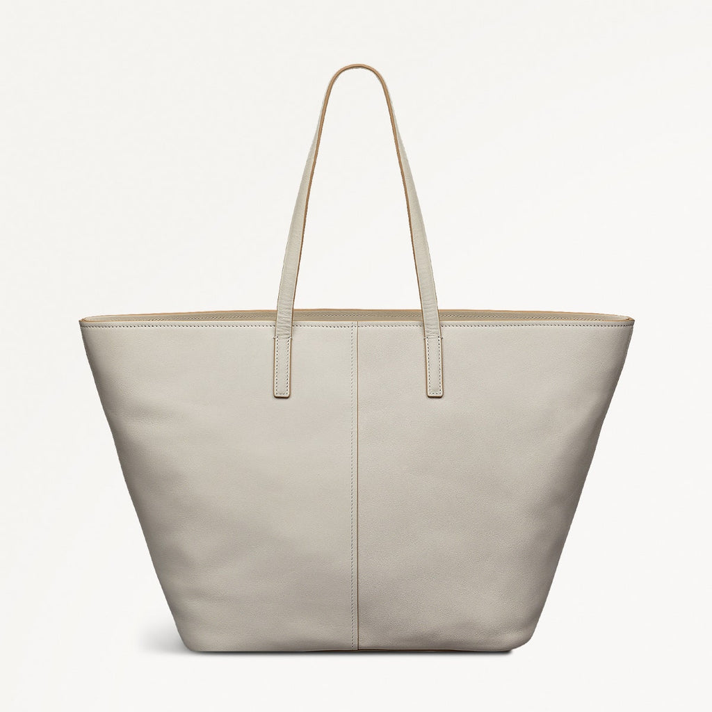 On Safari Leather Large Open Top Tote Bag in Chalk - 111438