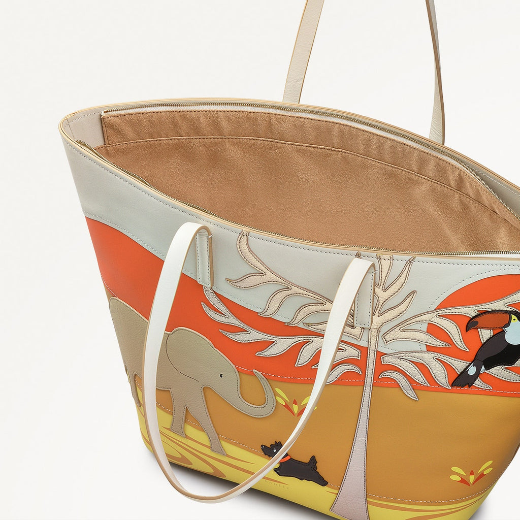 On Safari Leather Large Open Top Tote Bag in Chalk - 111438