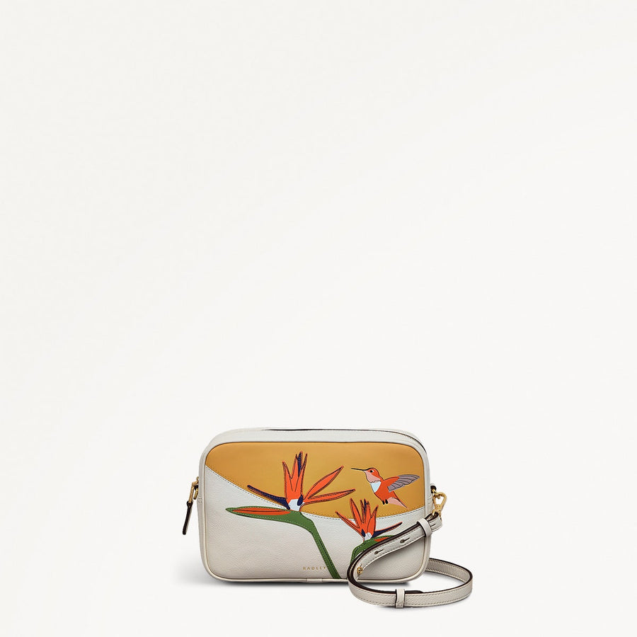 Birds Of Paradise Leather Small Zip Around Cross Body Bag in Chalk - 111439