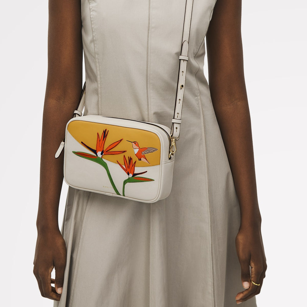 Birds Of Paradise Leather Small Zip Around Cross Body Bag in Chalk - 111439
