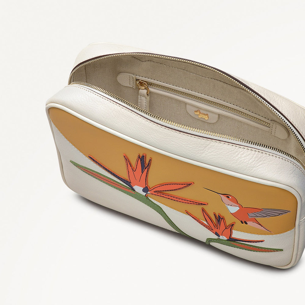 Birds Of Paradise Leather Small Zip Around Cross Body Bag in Chalk - 111439