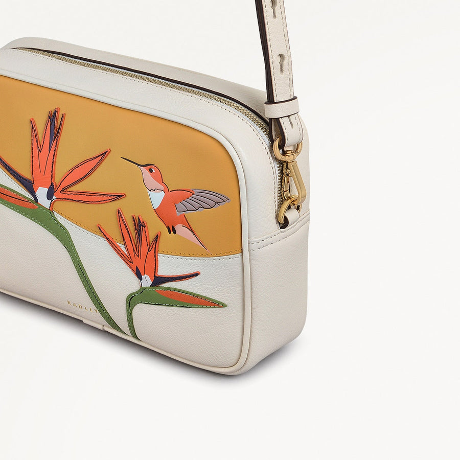 Birds Of Paradise Leather Small Zip Around Cross Body Bag in Chalk - 111439